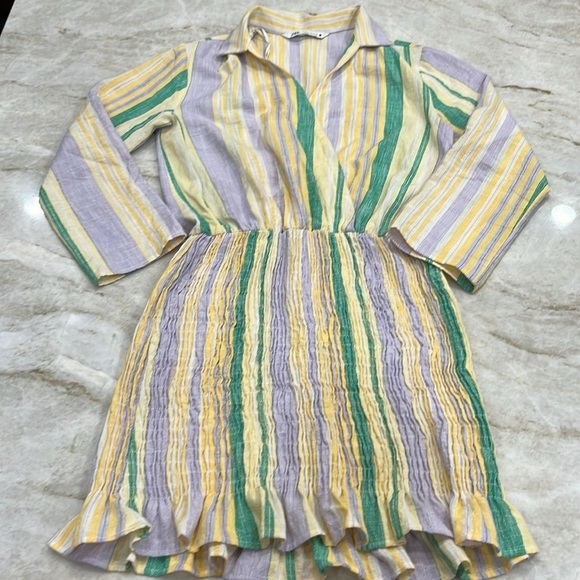 ZARA | Bloggers Fave The Valery Striped Smocked Bodycon Mini Dress | XS - Picture 8 of 15